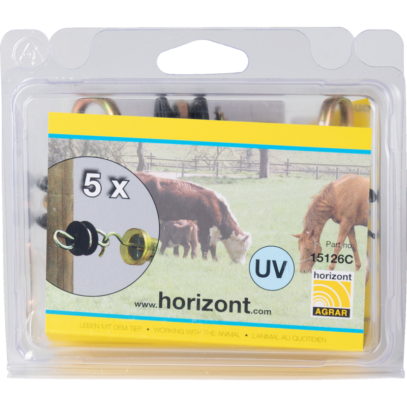 Izolátor brány, čierny, so závitom do dreva, hákom a okom, 5 Kus Horizont