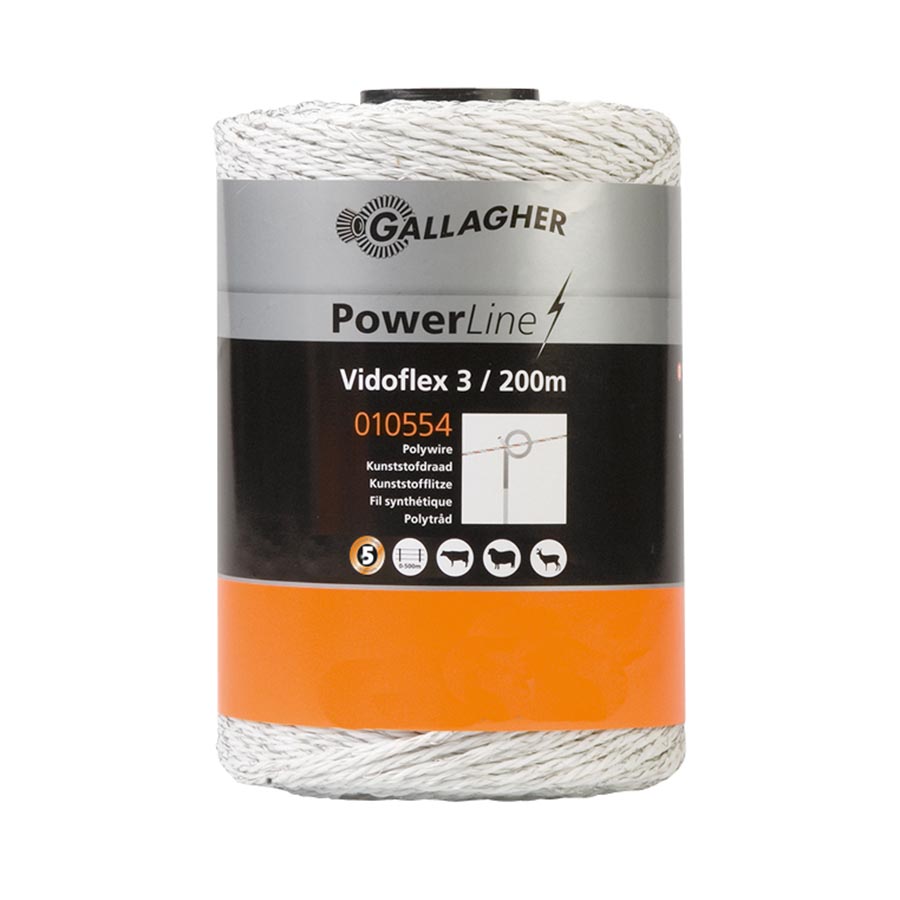 Lanko vodivé, PowerLine Vidoflex 3, L 200 m, biele Gallagher