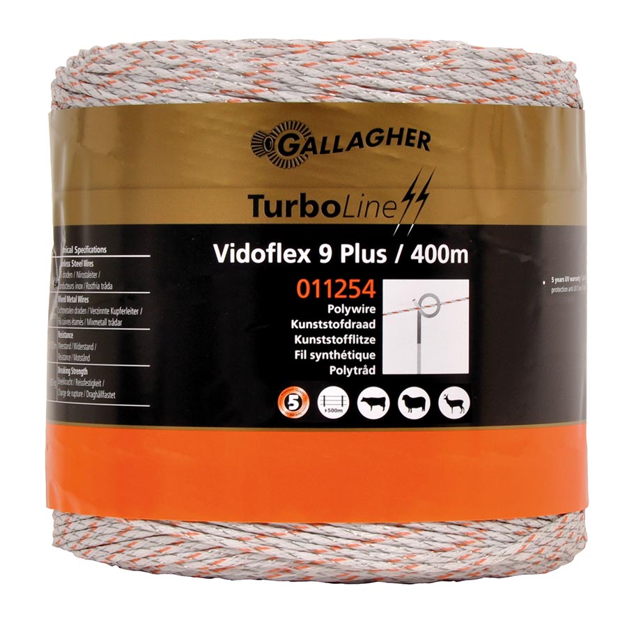 Lanko vodivé, TurboLine Vidoflex 9 Plus, L 400 m, biele Gallagher