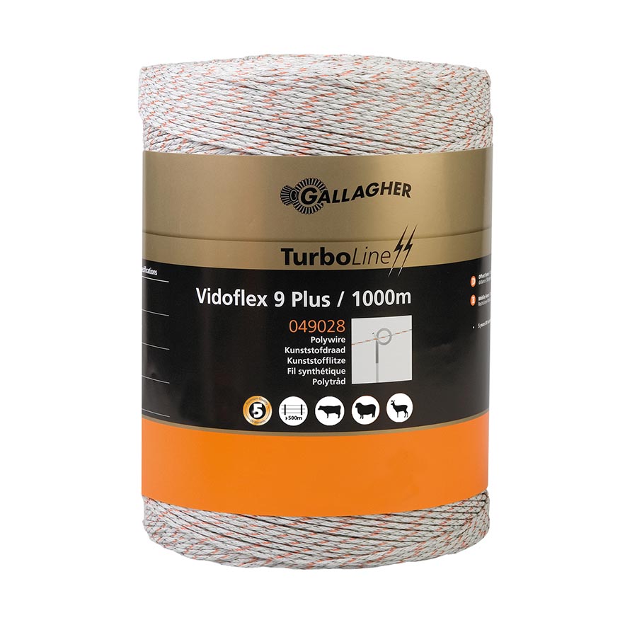 Lanko vodivé, TurboLine Vidoflex 9 Plus, L 1.000 m, biele Gallagher