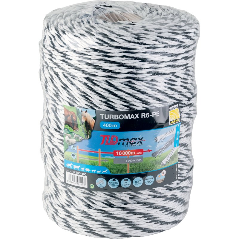 Lanko vodivé, TURBOMAX R6-PE, L 400 m, biele-čierne-biele Horizont