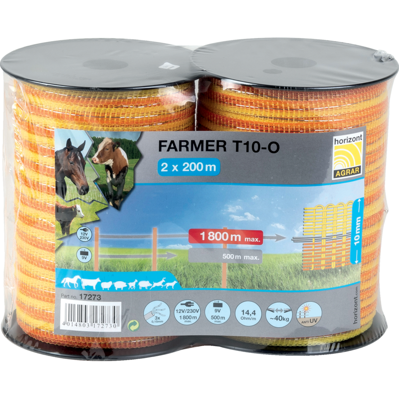 Páska vodivá, Farmer T10-O, L 2 x 200 m, B 10 mm, žltá-oranžová, 2 Rolňa Horizont 